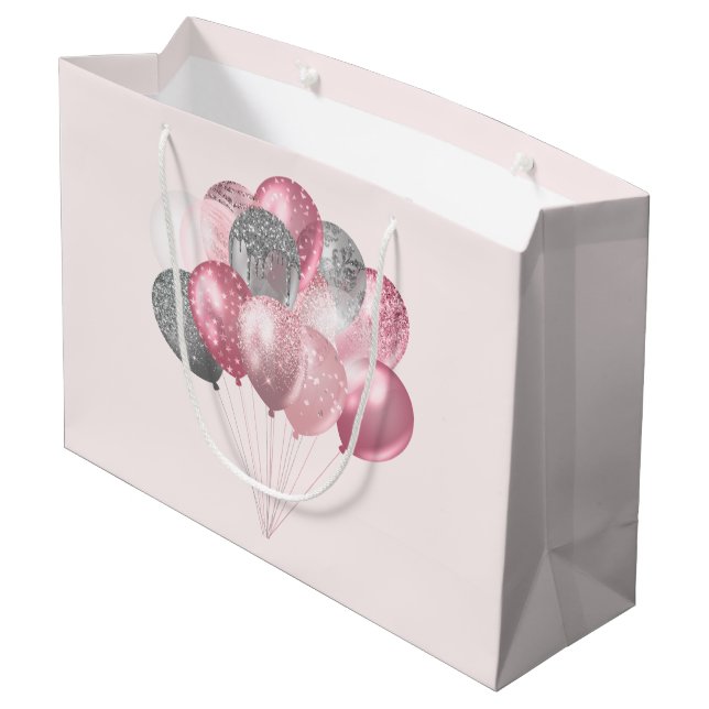 Bolsa De Regalo Grande Globos purpurinas rosa y plateado (Angulo reverso)