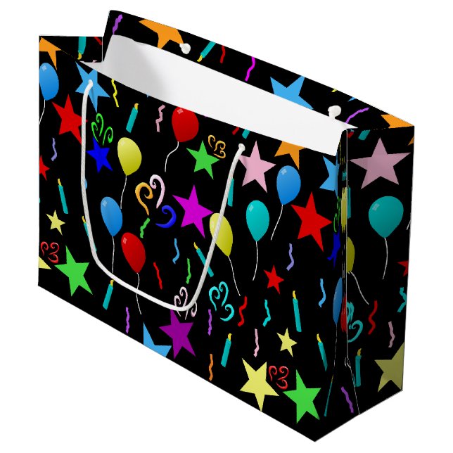 Bolsa De Regalo Grande Globos y estrellas fiestas coloridos (Angulo Anverso)