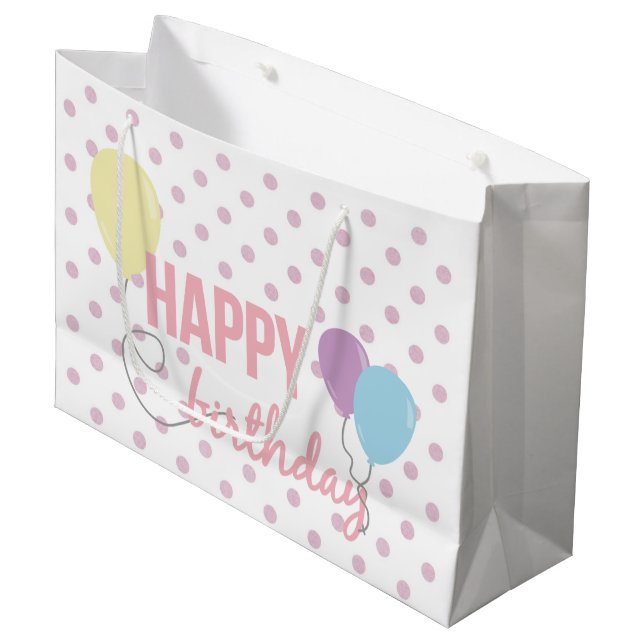 Bolsa De Regalo Grande Globos y puntos de cumpleaños felices (Angulo Anverso)