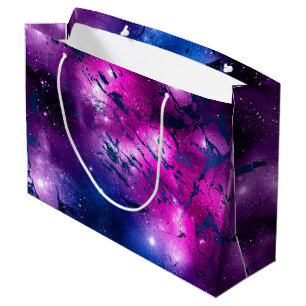 Bolsa De Regalo Grande Glow de galaxia   Púrpura azul cósmico y Mármol ro