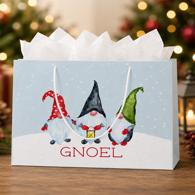 Bolsa De Regalo Grande Gnomos de Navidad Gnoel (Whimsical Christmas Gift Bag)