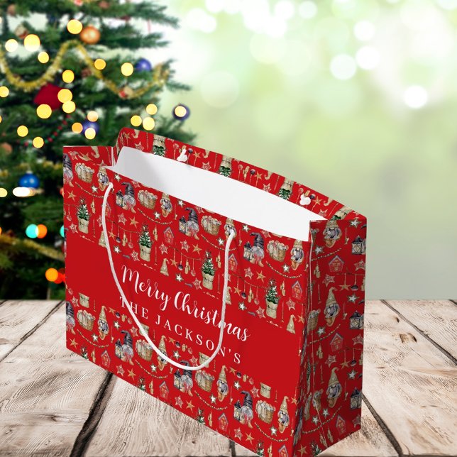 Bolsa De Regalo Grande gnomos rojos Navidades nórdicos de una granja (Subido por el creador)
