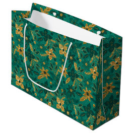 Bolsa De Regalo Grande Gold and Green Christmas Poinsettia Flowers