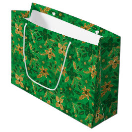 Bolsa De Regalo Grande Gold and Green Christmas Poinsettia Flowers