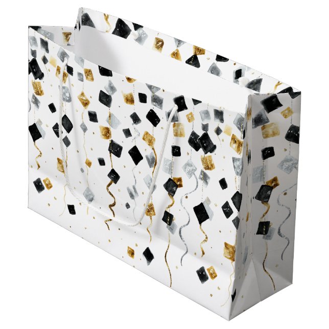 Bolsa De Regalo Grande Gold Black Glam Confetti Christmas (Angulo Anverso)