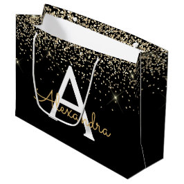 Bolsa De Regalo Grande Gold Black Luxury Purpurina Sparkle Monograma