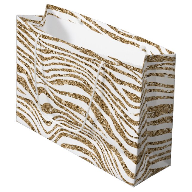 Bolsa De Regalo Grande Gold Faux Purpurina Zebra (Angulo Anverso)