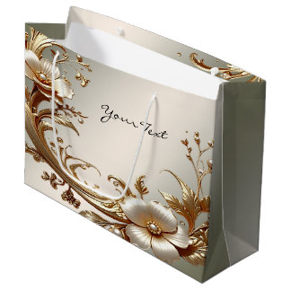 Bolsa De Regalo Grande Gold Floral Gift Bag