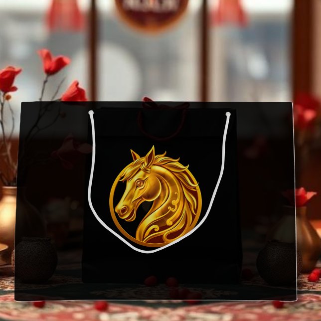 Bolsa De Regalo Grande Gold Horse (Gold Horse Large Gift Bag)