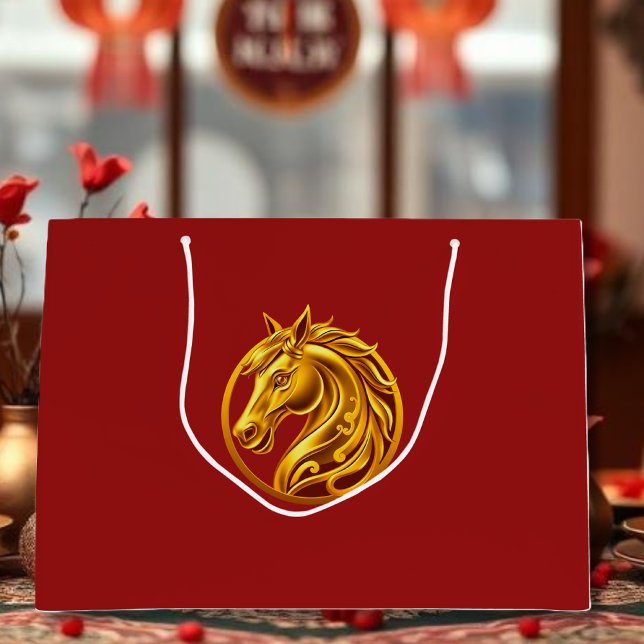 Bolsa De Regalo Grande Gold Horse (Gold Horse Large Gift Bag)