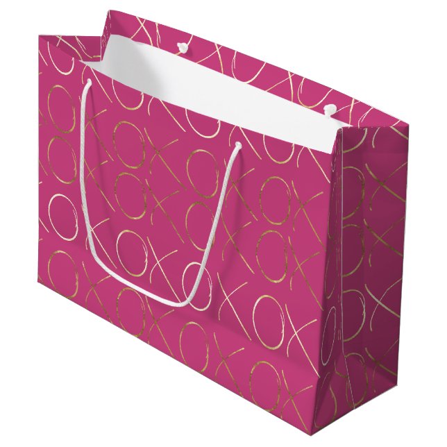 Bolsa De Regalo Grande Gold Pink Girly Glam XOXO Love (Angulo Anverso)