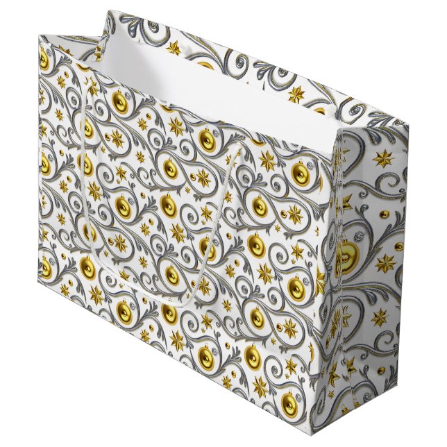 Bolsa De Regalo Grande Gold & Silver Swirl Elegance (Angulo Anverso)
