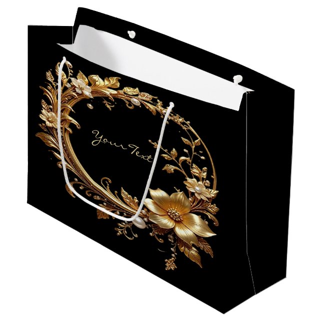 Bolsa De Regalo Grande Golden Floral Ornate Frame Gift Bag (Angulo Anverso)