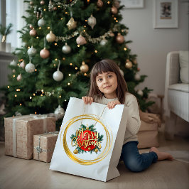 Bolsa De Regalo Grande Golden Merry Christmas Gift Bag