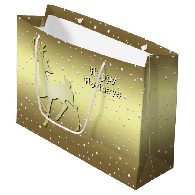 Bolsa De Regalo Grande Golden Reindeer Snowy Holiday Gift Bag (Angulo Anverso)