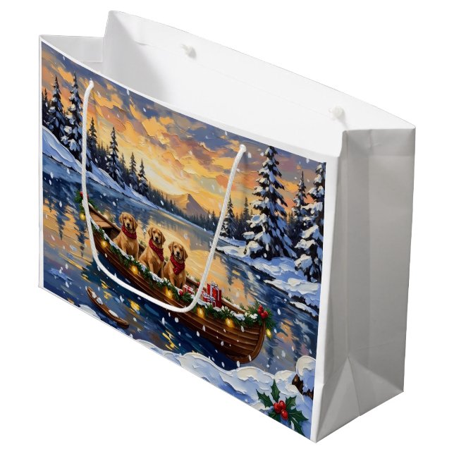 Bolsa De Regalo Grande Golden Retriever Christmas Boat Holiday (Angulo Anverso)