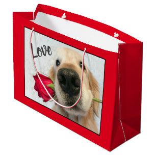 Bolsa De Regalo Grande Golden retriever con amor de la tarjeta del día d
