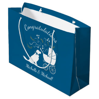Bolsa De Regalo Grande Golden Retriever Dog Baby Shower Blue Boy