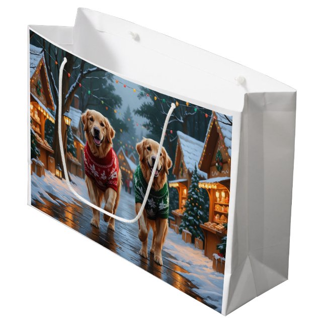Bolsa De Regalo Grande Golden Retriever Dogs Christmas Snow Holiday (Angulo Anverso)