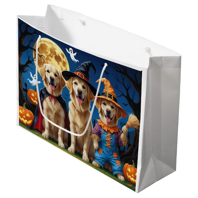 Bolsa De Regalo Grande Golden Retriever Dogs Pumpkin Halloween Funny (Angulo Anverso)