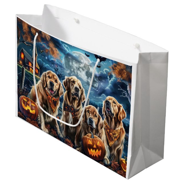 Bolsa De Regalo Grande Golden Retriever Halloween Spooky (Angulo Anverso)