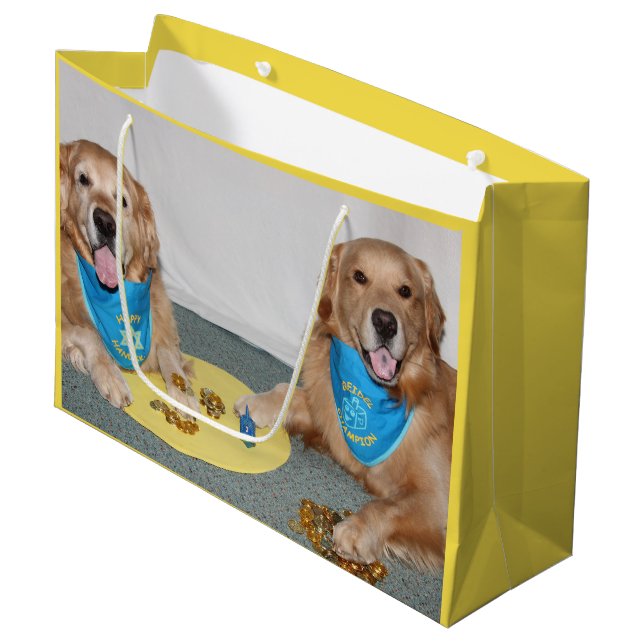 Bolsa De Regalo Grande Golden retriever que juega Dreidel Jánuca (Angulo Anverso)
