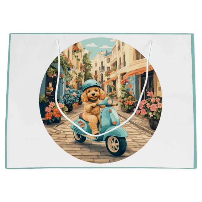 Bolsa De Regalo Grande Goldendoodle Dog Riding Scooter European Streets (Anverso)