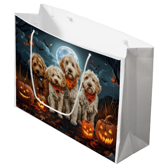 Bolsa De Regalo Grande Goldendoodle Halloween Spooky (Angulo Anverso)