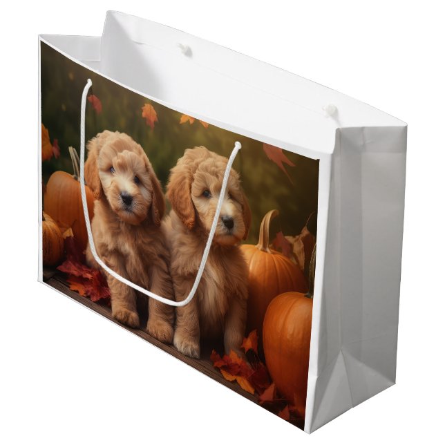 Bolsa De Regalo Grande Goldendoodle Puppy Autumn Delight Pumpkin (Angulo Anverso)