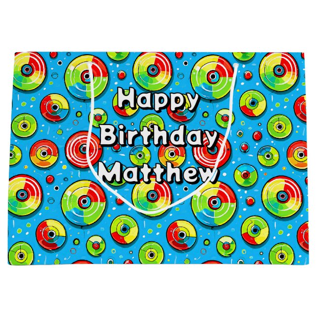 Bolsa De Regalo Grande Golf Blue, Green y Red Disc Temática Cumpleaños (Anverso)