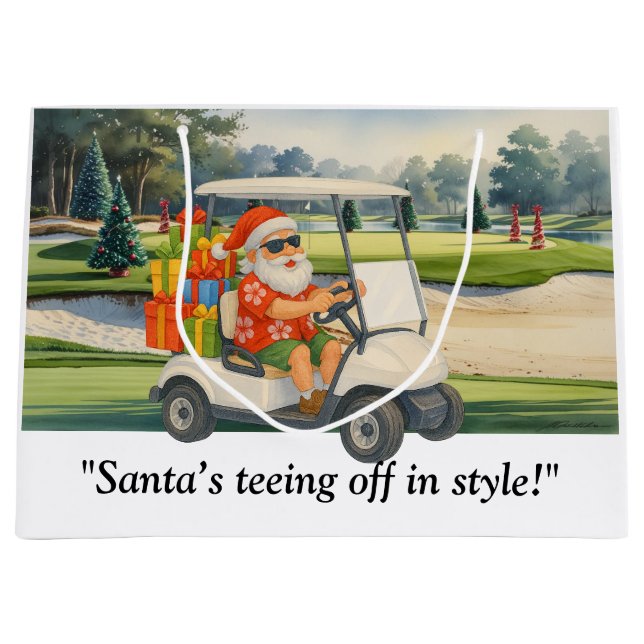 Bolsa De Regalo Grande Golf Christmas Santa  drive golf cart on course (Anverso)