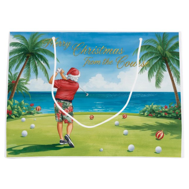 Bolsa De Regalo Grande Golf Christmas themed with Santa Claus golfing  (Anverso)