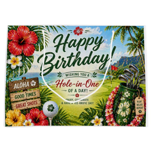 Bolsa De Regalo Grande Golf con tema hawaiano para cumpleaños (Anverso)