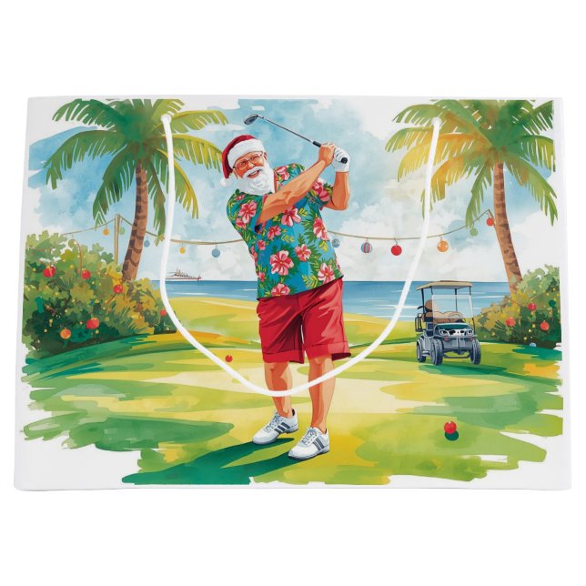 Bolsa De Regalo Grande Golf Santa Claus is golfing by the beach (Anverso)