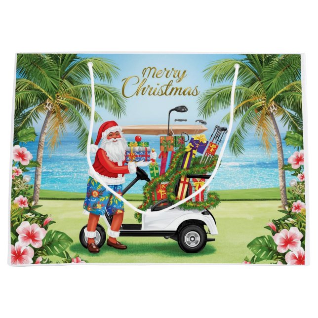 Bolsa De Regalo Grande Golf Santa Golfing Tropical Christmas Celebration  (Anverso)