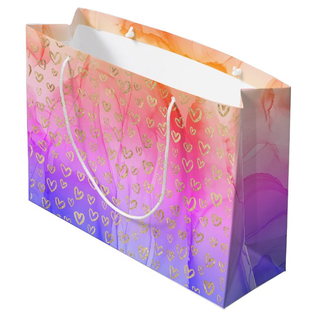 Bolsa De Regalo Grande Gorgoous Girly Pink Purple Gold Hearts (Angulo reverso)