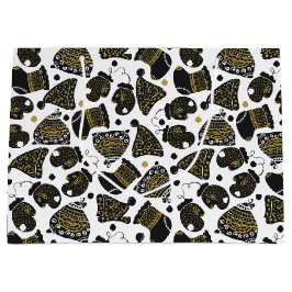 Bolsa De Regalo Grande Gorras negros y de oro y Navidades mitos