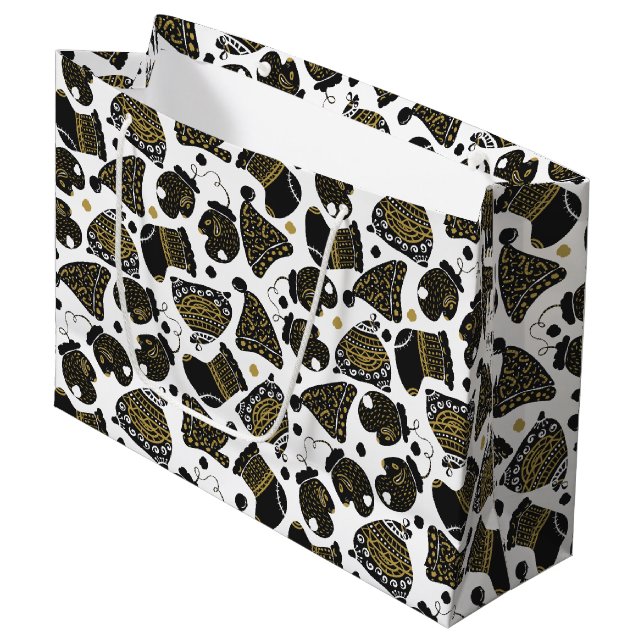 Bolsa De Regalo Grande Gorras negros y de oro y Navidades mitos (Angulo Anverso)