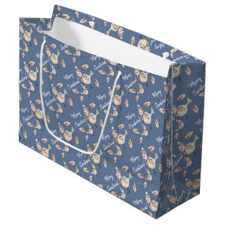 Bolsa De Regalo Grande Gorrión de nieve de invierno en acuarela azul
