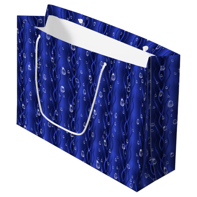 Bolsa De Regalo Grande Gotas de lluvia azul Metalizado (Angulo Anverso)
