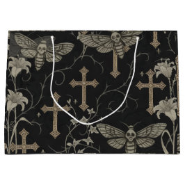 Bolsa De Regalo Grande Gothic Moth & Cross Damask Gift Bag