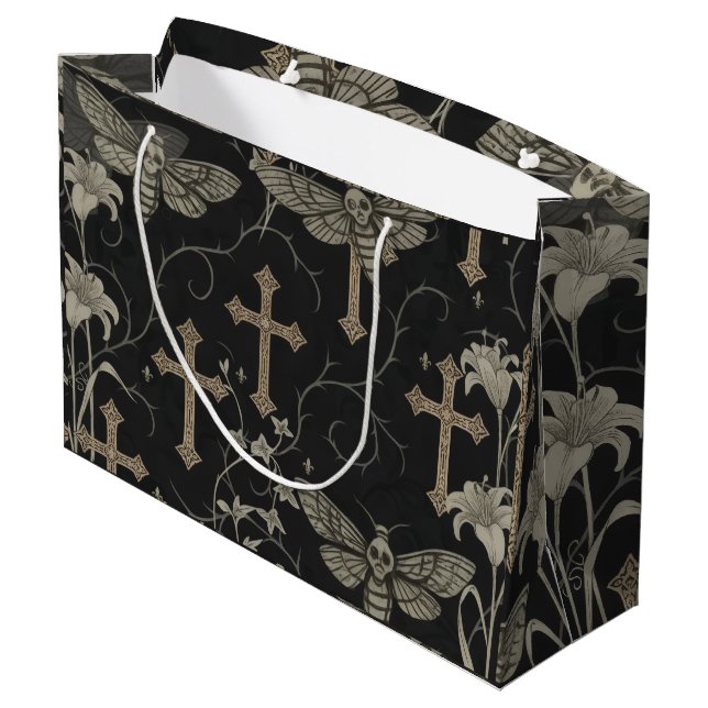 Bolsa De Regalo Grande Gothic Moth & Cross Damask Gift Bag (Angulo reverso)