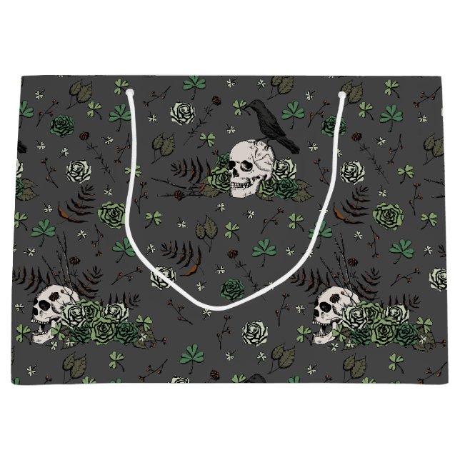 Bolsa De Regalo Grande Gótico Black St Patricks Day Floral Skulls Irlandé (Anverso)