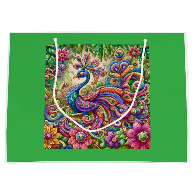 Bolsa De Regalo Grande "Graceful Peacock Themed Gift Bag (Anverso)