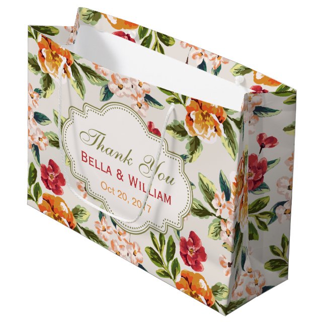 Bolsa De Regalo Grande Gracias - Elegante y personalizado Floral (Angulo Anverso)