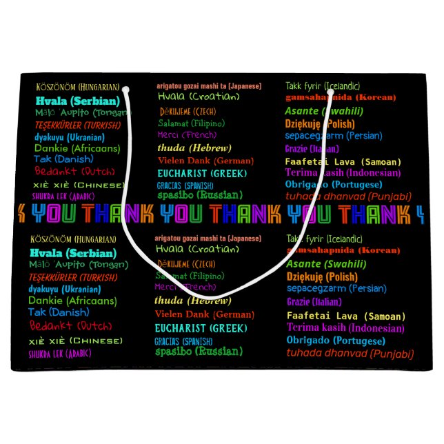 Bolsa De Regalo Grande Gracias en 30 Idiomas Apreciación (Anverso)