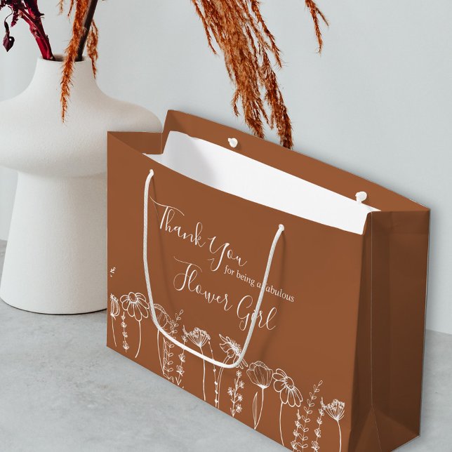 Bolsa De Regalo Grande Gracias Naranja quemada Personalizado de esbozo de (Flower Girl Gift Bag in Terracotta Burnt Orange, from my Wildflower Sketch collection)