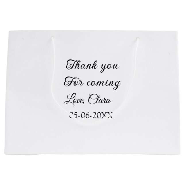 Bolsa De Regalo Grande gracias por venir mensaje de texto nombre  (Anverso)