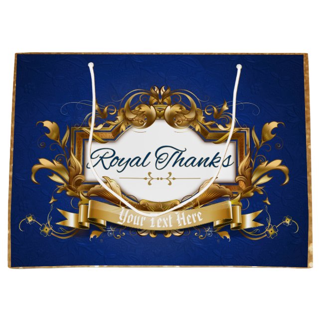Bolsa De Regalo Grande Gracias reales| Azul y oro con Purpurina|Elegante (Anverso)