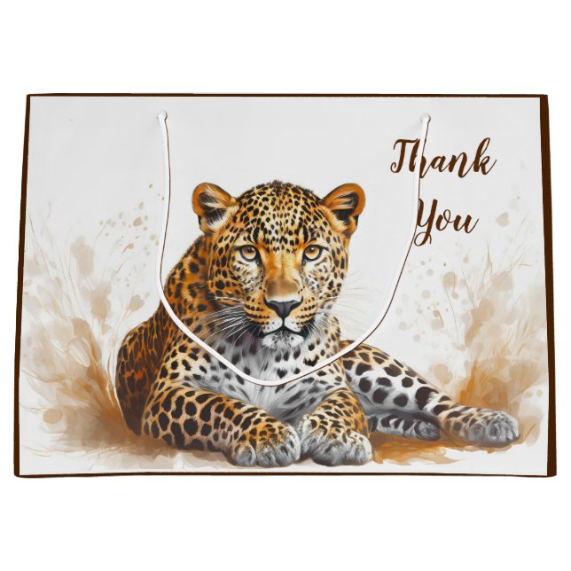Bolsa De Regalo Grande Gracias Retrato de animales leopardo (Anverso)